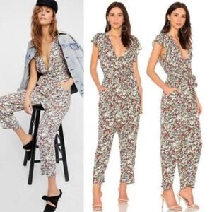 Free People Ruffle Your Feather Jumpsuit M – Floral, V-Neck, Festival/Boho